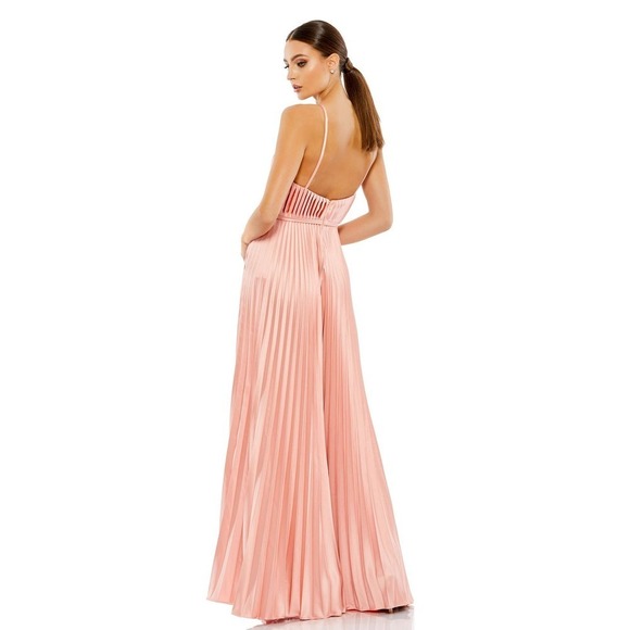 Mac Duggal Pleated Plunge Neck Wide Leg Jumpsuit Size 0 NWT - Picture 3 of 12